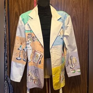 Vintage 80s 90s Novelty Art style 100% cotton Jacket in hand painted style